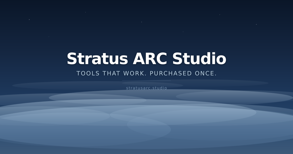 Stratus ARC Studio — Tools That Work. Purchased Once.